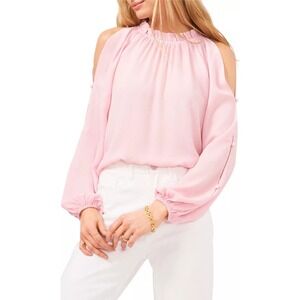 Vince Camuto Cold‎ Shoulder Blouse Ruffle Button Long Sleeve Pink XS NWT $89
